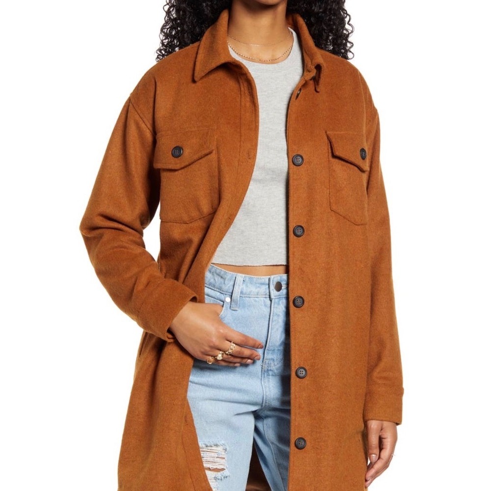 Thread & Supply Copper Brown Fleece Shirt Jacket Shacket J1451PND‎ Womens Medium